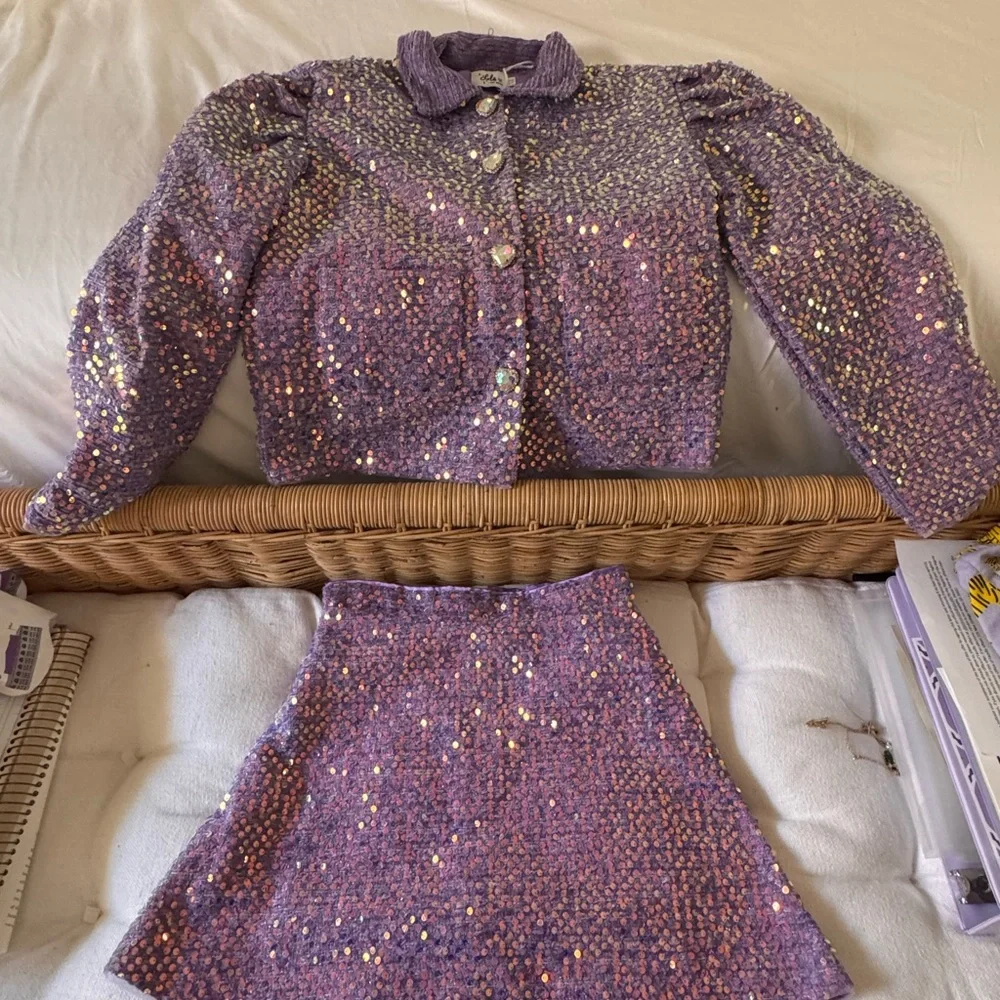 Lola + The Boys Lavender Sequin Tweed Set - Picture 1 of 5